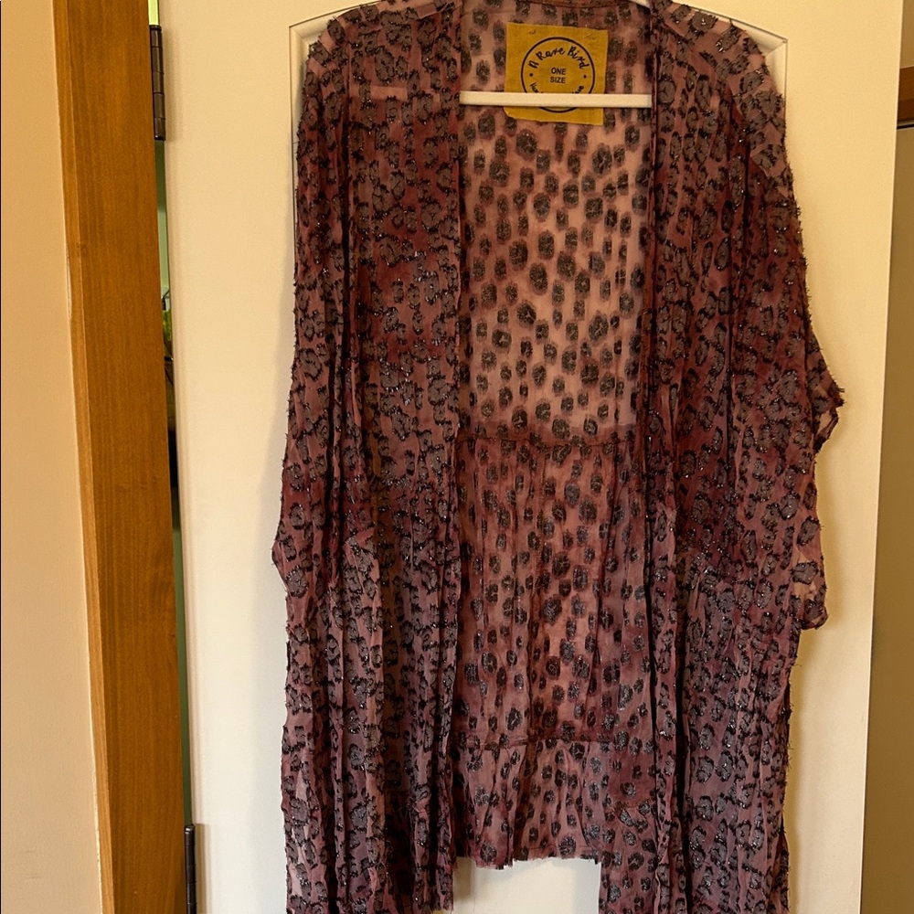 A Rare Bird Sheer Leopard Print Kimono Cardigan - unique Mauve Brown coloring